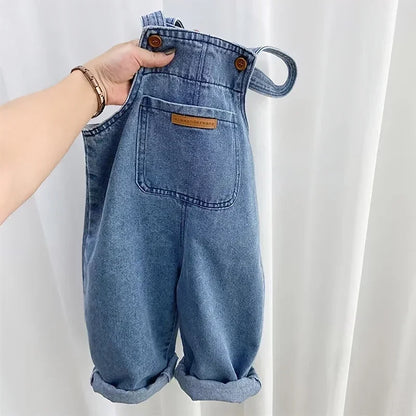 Tuta in denim retrò per neonati e bambini piccoli 